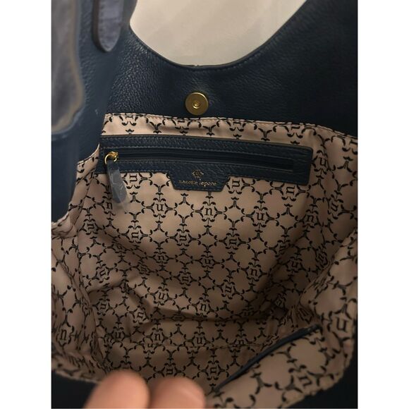 NWOT Nanette Lepore Santa Ana Leather Shoulder Bag Denim Blue Minimalist Quiet l - Picture 9 of 12